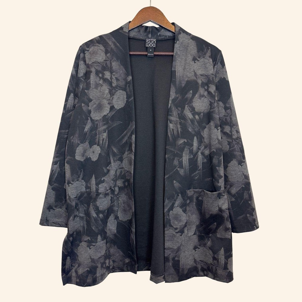 Clara Sun Woo Black & Gray Floral Open Front Blazer